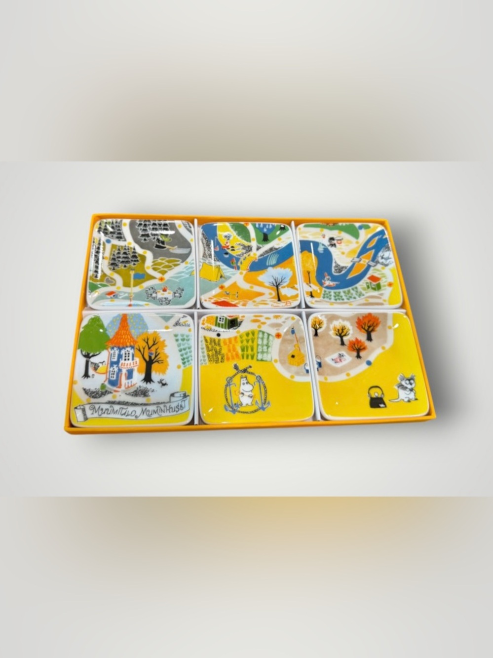 Cute! MOOMIN Valley Town Map ART Mini Plate Set Of 6 JAPAN Import Preowned